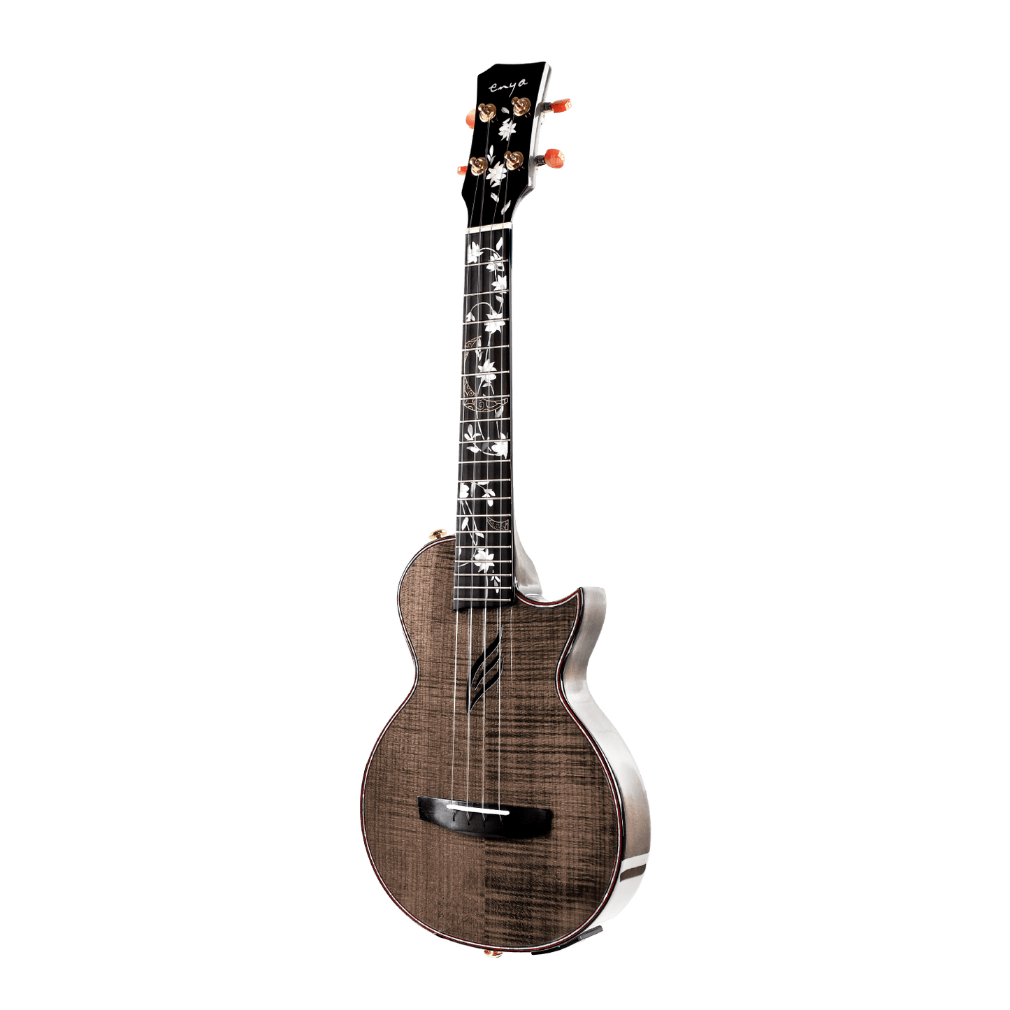 Enya EUT-E6 Black All Solid Flamed Maple Tenor Ukulele with TransAcoustic (Thin body)